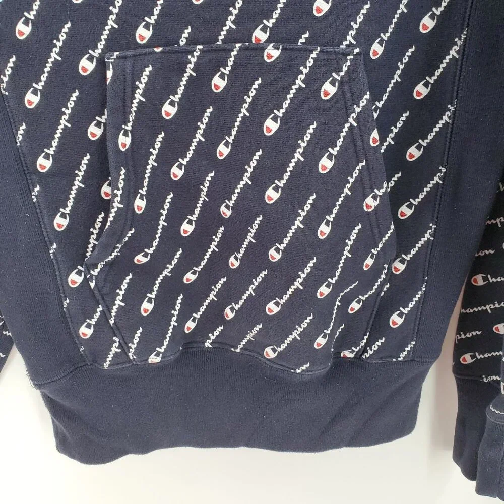 Vintage Champion Reverse Weave Hoodie All Over Print Blue XS Small Logo - Picture 3 of 9